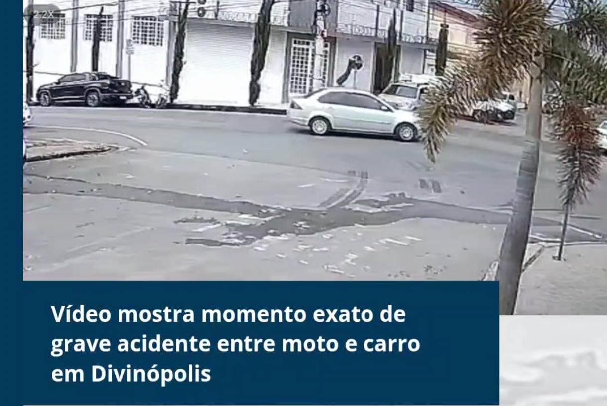 Vídeo mostra momento exato de grave acidente entre moto e carro em Divinópolis